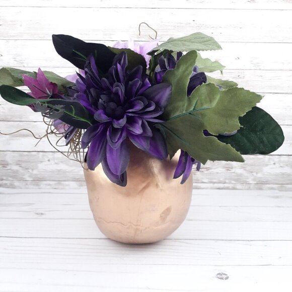 Halloween Gold Skull Faded Purple Flowers Wicked Garden - Picture 3 of 5